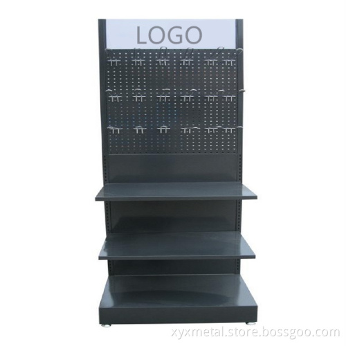 Customized Logo Pegboard Hanging Metal Shelf Rack Floor Display Stand